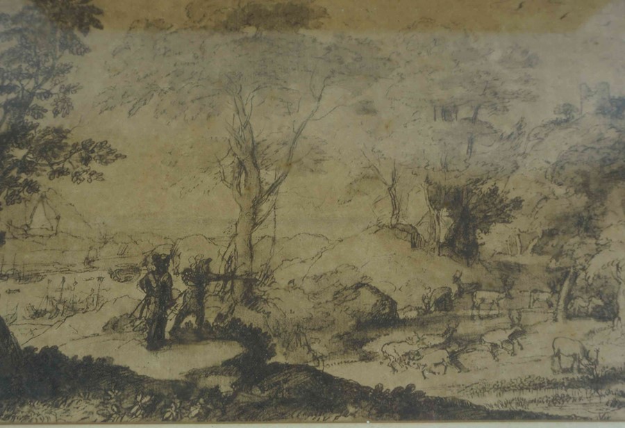 After Claudio Gillee Lorense (French) "Italianate Square and Landscape Scene" Two Engravings, Signed - Image 3 of 4