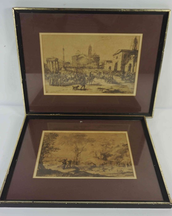 After Claudio Gillee Lorense (French) "Italianate Square and Landscape Scene" Two Engravings, Signed - Image 2 of 4