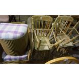 Lloyd Lloom Style Gilt Wicker Chair, 71cm high, Also with a similar Laundry box, and a set of four