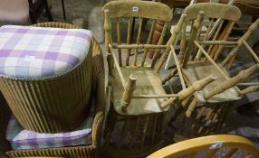 Lloyd Lloom Style Gilt Wicker Chair, 71cm high, Also with a similar Laundry box, and a set of four