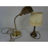 Brass Adjustable Reading Lamp, 45cm high, Also with a Table lamp with shade, Both have been