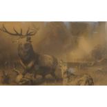 After Edwin Landseer "The Stag at Bay" Victorian Print Engraving, 53cm x 93cm, in a rosewood frame