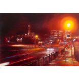 Lesley Anne Derks BA(Hons) (British, B.1977) "Waverley Bridge - Night", Oil & Enamel on Canvas,