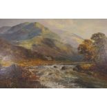 Scottish School "Falls of Clyde" Oil on Canvas, Signed indistinctly, 50cm x 75cm, in gilt frame