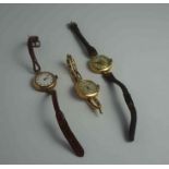 Three Vintage Ladies 9ct Gold Backed Wristwatches, One example having a flexible rolled gold