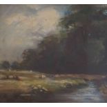 J R Nasmyth (British) "River Scene with Cattle" Oil on Canvas, signed and dated 1912, 22cm x 29cm,