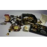 Collection of Costume Jewellery, To include chains, brooches, earrings, pocket watch etc