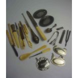 Quantity of Silver and Collectables, To include a silver mounted pencil holder, spirit labels, ivory