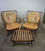 Pair of Ercol Armchairs, With matching Stool, Chairs 79cm , 81cm high, (3)