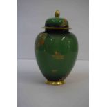 Carlton Ware "Vert Royale" Oviform Vase with Cover, Decorated with an Enamel and Gilded Spiders Web,