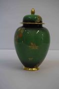 Carlton Ware "Vert Royale" Oviform Vase with Cover, Decorated with an Enamel and Gilded Spiders Web,