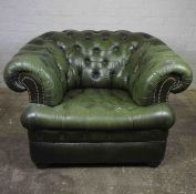 Chesterfield Club Style Green Leather Armchair, 75cm high