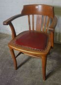 Oak Desk Chair, circa early 20th century, Having a later red Rexine seat, 79cm high Condition