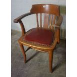 Oak Desk Chair, circa early 20th century, Having a later red Rexine seat, 79cm high Condition