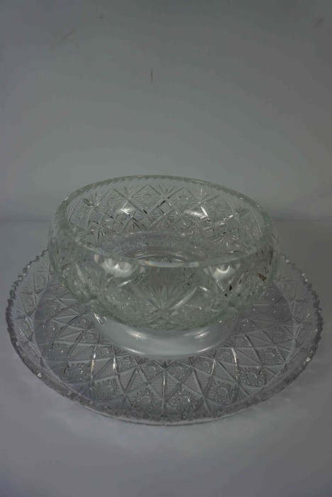 Three Pieces of Crystal and Cut Glass, Comprising of a Large Circular Dish, Crystal Bowl, And a