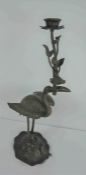 Japanese Cast Bronze Figural Candlestick Holder, Meiji Period, Modelled as a Crane with an open