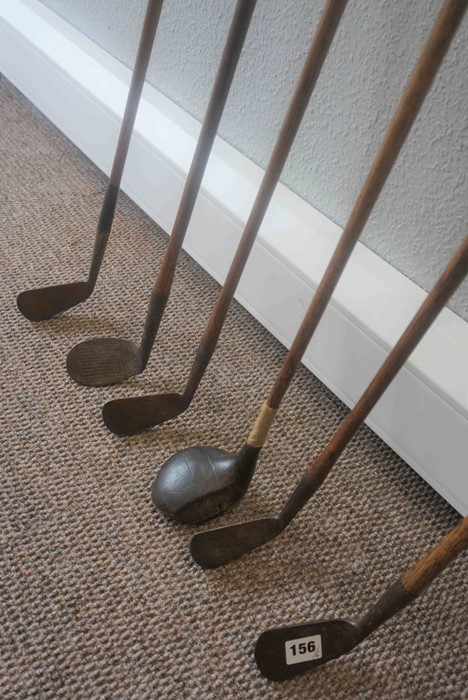 Six Vintage Hickory Shafted Golf Clubs, Makers names worn, To include a 2 Iron, Wooden Headed - Image 2 of 4