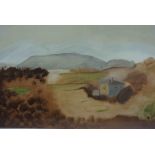 British School "Cottage in Landscape" Watercolour, 32cm x 53cm, Signed indistinctly to lower left