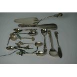 Mixed Lot of Continental Silver and White metal Flatware, To include a Silver Cake Lift, Three Tea