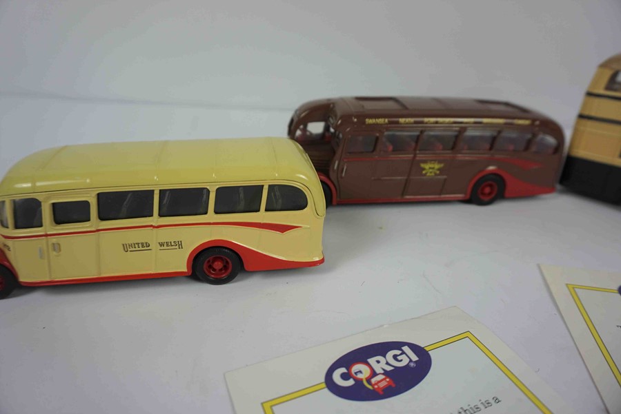 Four Corgi Model Buses, Comprising of a Bedford Q - B - Coach, AEC Regal Coach, London Red Bus, No 9 - Image 4 of 4