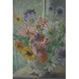 Mary Ethel Hunter "Still Life of Flowers in a Vase" Oil on Board, Signed indistinctly to lower left,