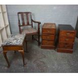 Oak Elbow Chair, 93cm high, Also with a Piano Stool, And a pair of Victorian Mahogany Desk