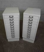 Pair of Metal Filing Cabinets, Both having Ten small Drawers, 73cm high, 28cm wide, 41cm deep, (2)