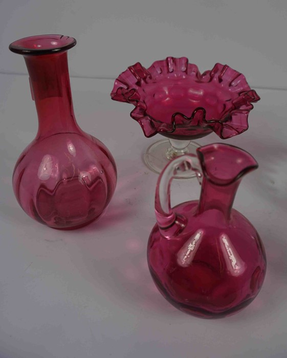 Mixed Lot of Cranberry Glass and Crystal, Also with a Carnival blue glass Jug, 18 pieces - Image 2 of 4