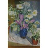 Anne Carrick (Scottish 1919-2005) "Still Life of Flowers in a Vase" Oil on Panel, 49cm x 49cm