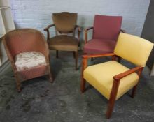 Mixed Lot of Chairs, To include a Fabric covered Armchair, Two Lloyd Lloom style Chairs etc, Also