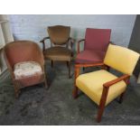 Mixed Lot of Chairs, To include a Fabric covered Armchair, Two Lloyd Lloom style Chairs etc, Also