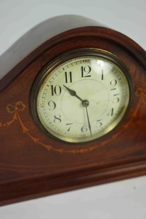 Edwardian Mahogany Inlaid Mantel Clock, Having a French movement, 18cm high, 23cm wide, Also with - Image 2 of 4