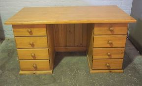 Pine Kneehole Desk, Having four small Drawers to each Pedestal, 76cm high, 150cm wide, 80cm deep