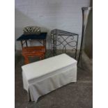 Mixed Lot of Furniture, To include a Vintage Card Table, Stool, Demi Lune Table, Plant Stand, Nest