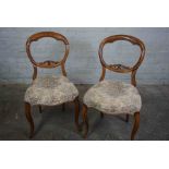 Pair of Victorian Walnut Balloon Back Parlour Chairs, Having a Stuffover seat, With Sabre front