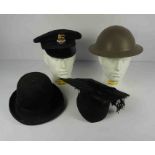 Military Steel Helmet, With Chin Strap, circa 1940s, Also with a British Railway Station Porters