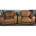 Pair of Art Deco Style Tan Leather Armchairs, 70cm high, 95cm wide, (2)