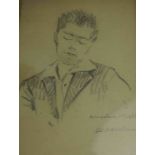 "Male Study" Pencil Portrait, Signed indistinctly, 15.5cm x 9cm