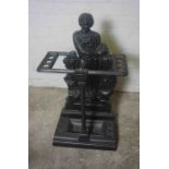Ebonised Metal Stick Stand, Decorated with an Applied figure of Robert the Bruce, With Drip tray,