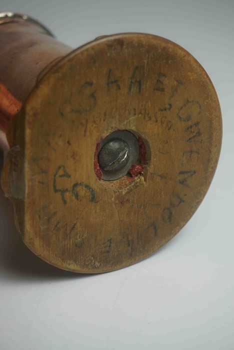 Copper Coin Bank, Modelled as a Post Box, Raised on a Wooden stand, 14cm high - Image 3 of 3