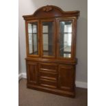 Modern Hardwood Display Cabinet, Having three Glazed Doors enclosing Glass shelves, Above Drawers