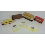Four Corgi Model Buses, Comprising of a Bedford Q - B - Coach, AEC Regal Coach, London Red Bus, No 9