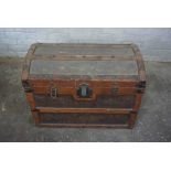 Vintage Wood Bound Travel Trunk, Having a Hinged top enclosing a Fitted interior, 21cm high, 79cm