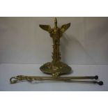 Brass Companion Stand, Modelled as an Eagle, 53cm high, Also with two Brass Fire Irons, (3)