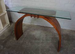 Art Deco Style Hardwood Hall Table, Having a Glass top, 82cm high, 120cm wide, 35cm deep