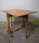 Victorian Walnut Drop Leaf Table, Raised on Turned Supports with Brass Castors, 70cm high, 96cm