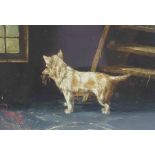 After De Vos "Dog with Catch" Oil on Board, 16.5cm x 23.5cm