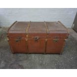 Vintage Wood Bound Travel Trunk, Having a Hinged top enclosing a Fitted interior, 52cm high, 92cm