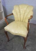 Queen Anne Style Walnut Open Armchair, Upholstered in later Lemon Floral Fabric, 89cm high