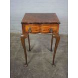 Queen Anne Style Walnut Serpentine Side Table, Having a Drawer, Raised on Pad feet, 72cm high,